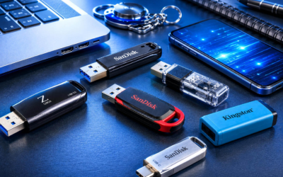 Melhor pendrive de 2026 com modelos USB modernos sobre mesa tecnológica