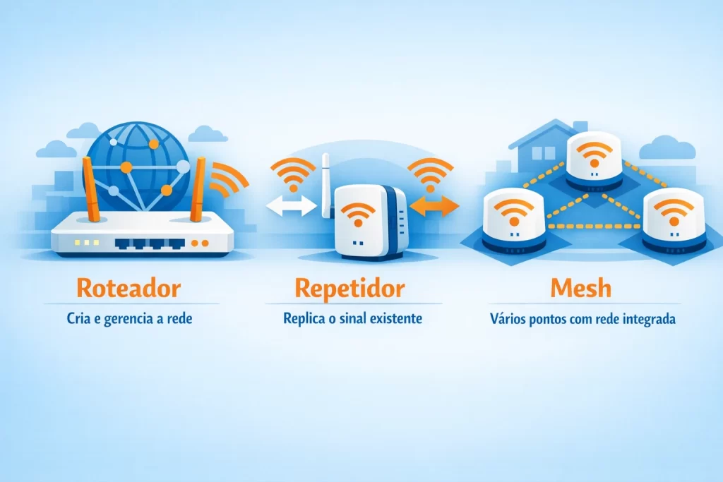 roteador ou repetidor de sinal: diferença entre roteador, repetidor e mesh
