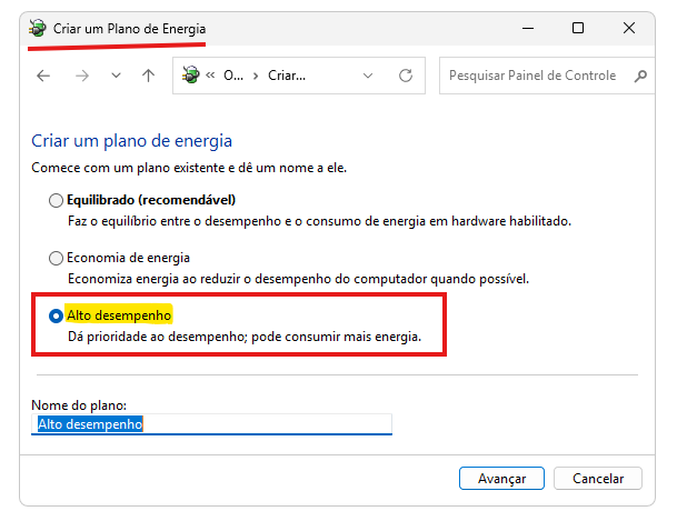 criar plano de energia alto desempenho windows 11 melhorar desempenho sistema
