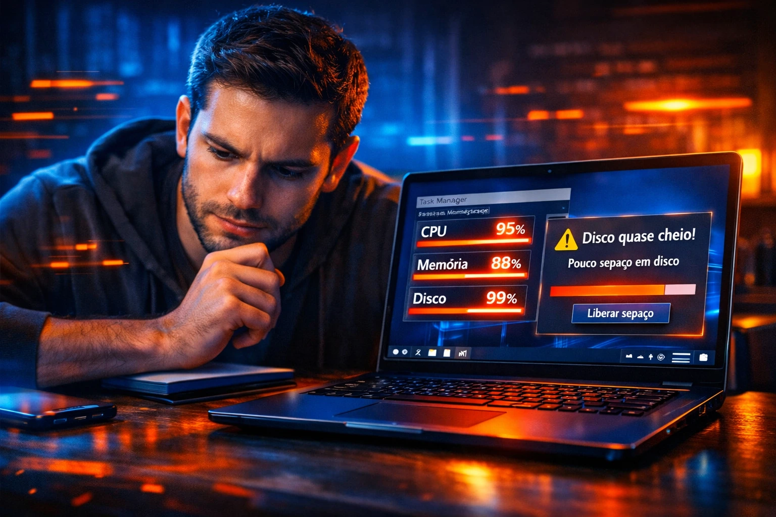 pc lento o que fazer: usuário acelerando o computador no Windows