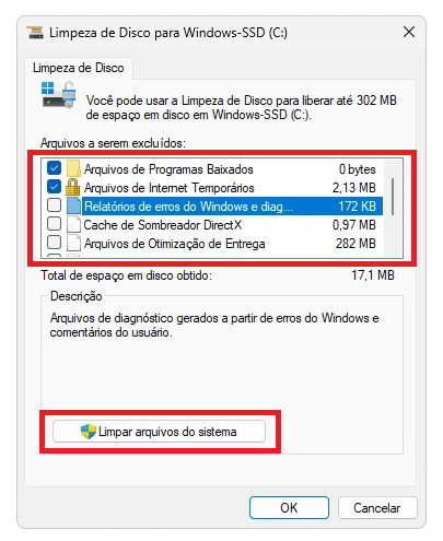 limpeza de disco windows selecionar arquivos temporarios limpar arquivos do sistema