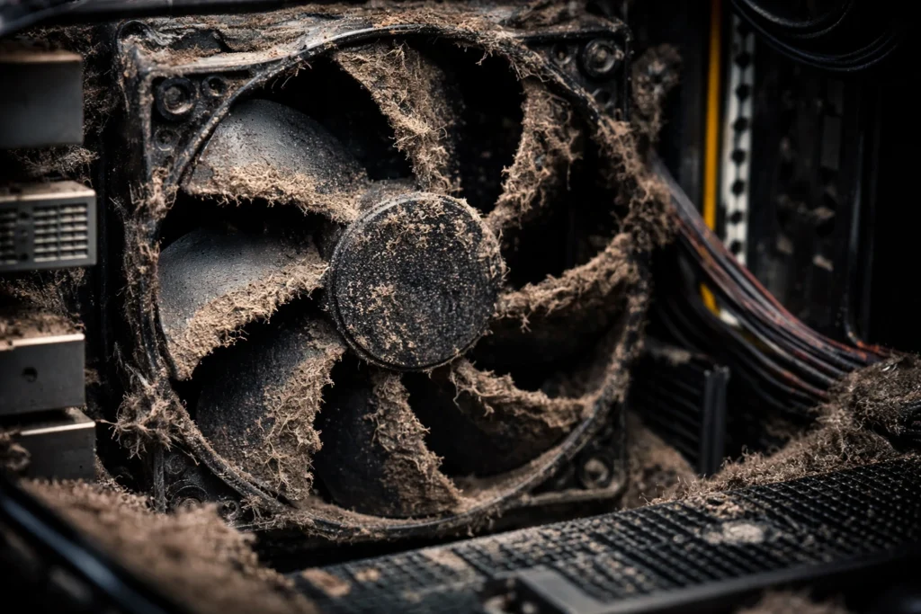 ventoinha com poeira causando superaquecimento e CPU alta no PC