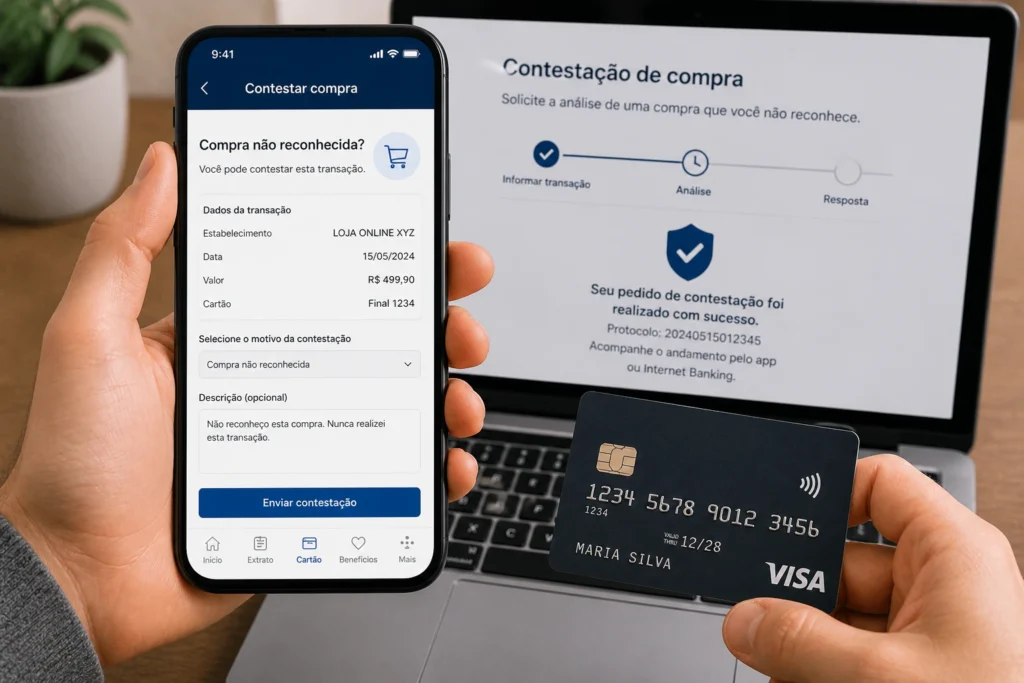como contestar compras indevidas no cartão pelo aplicativo do banco