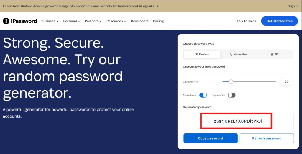 gerar senha segura com gerador de senha aleatória 1password