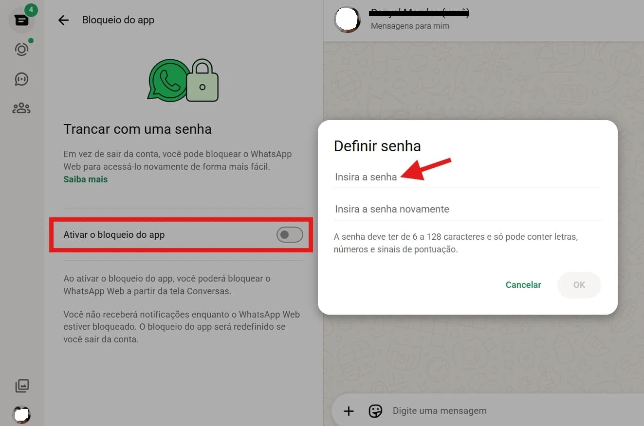 Como botar senha no WhatsApp Web ativando o bloqueio do app e definindo uma senha