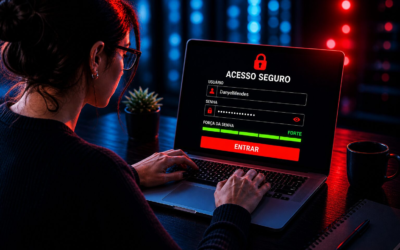 senha segura sendo criada com medidor de força indicando forte em tela de login