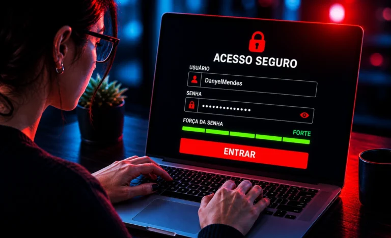 senha segura sendo criada com medidor de força indicando forte em tela de login