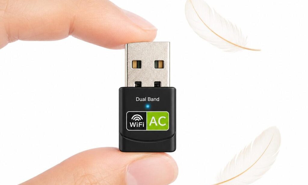 Adaptador Wi-Fi USB Dual Band utilizado para ilustrar os critérios de escolha do melhor adaptador Wi-Fi para PC.