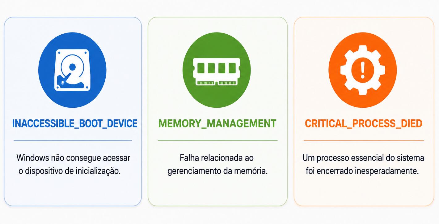 Principais erros de tela azul no Windows e seus significados