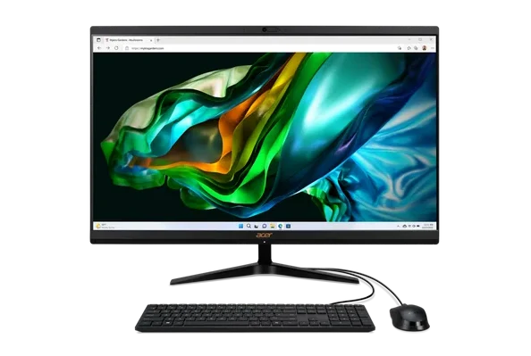 Computador Acer Aspire C27-1800-UR12 preto com teclado e mouse.