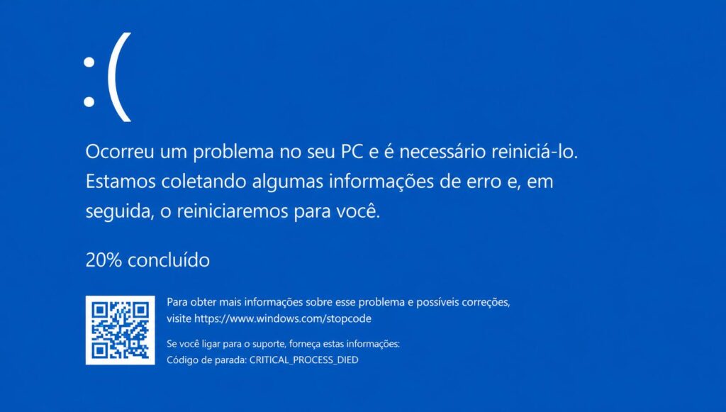 Tela azul Windows exibindo código STOP para diagnóstico de erro