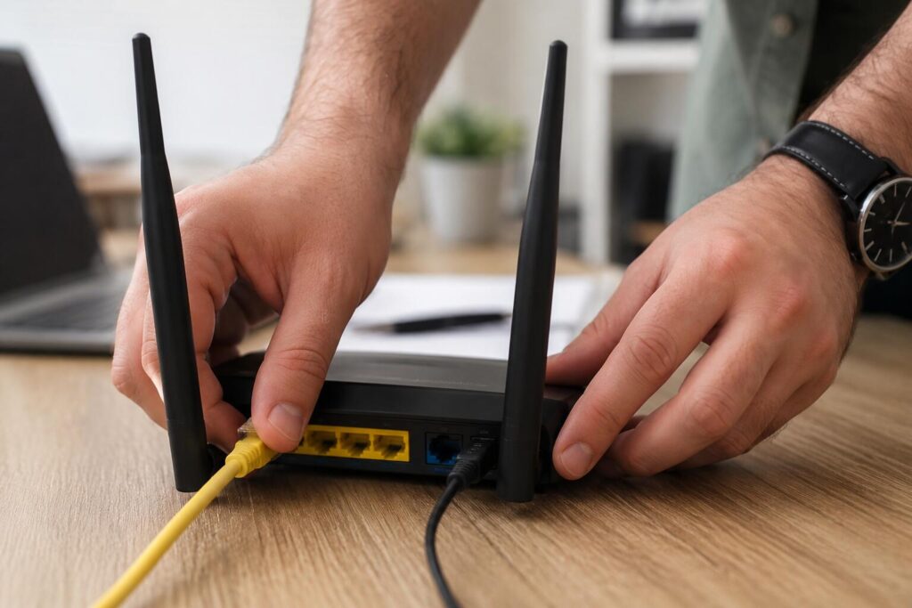 teste de conexão por cabo ethernet no roteador para identificar falhas de internet