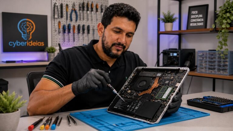 manutenção de notebook com limpeza externa e cuidados preventivos