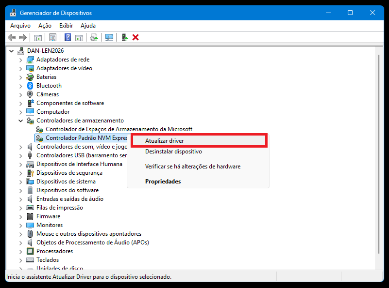 Atualizar driver no Gerenciador de Dispositivos do Windows