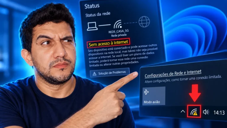 Conexão Wi-Fi limitada no Windows e celular com aviso de internet limitada