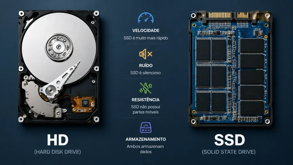 Diferença entre HD e SSD com comparação dos componentes internos