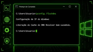 Prompt de comandos do Windows executando ipconfig flushdns