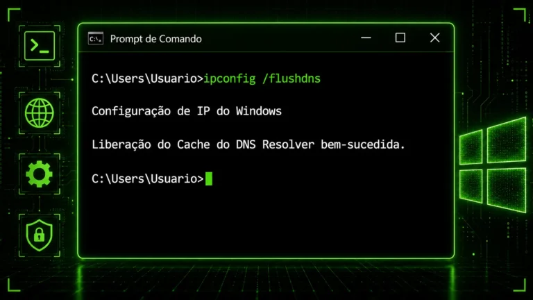 Prompt de comandos do Windows executando ipconfig flushdns
