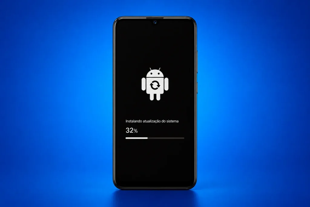 Print de um celular Android atualizando o sistema para corrigir problemas de bateria