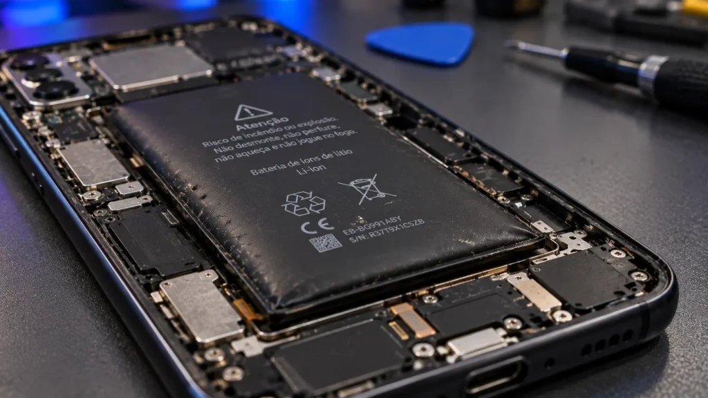 Bateria de celular levemente estufada causando carregamento lento