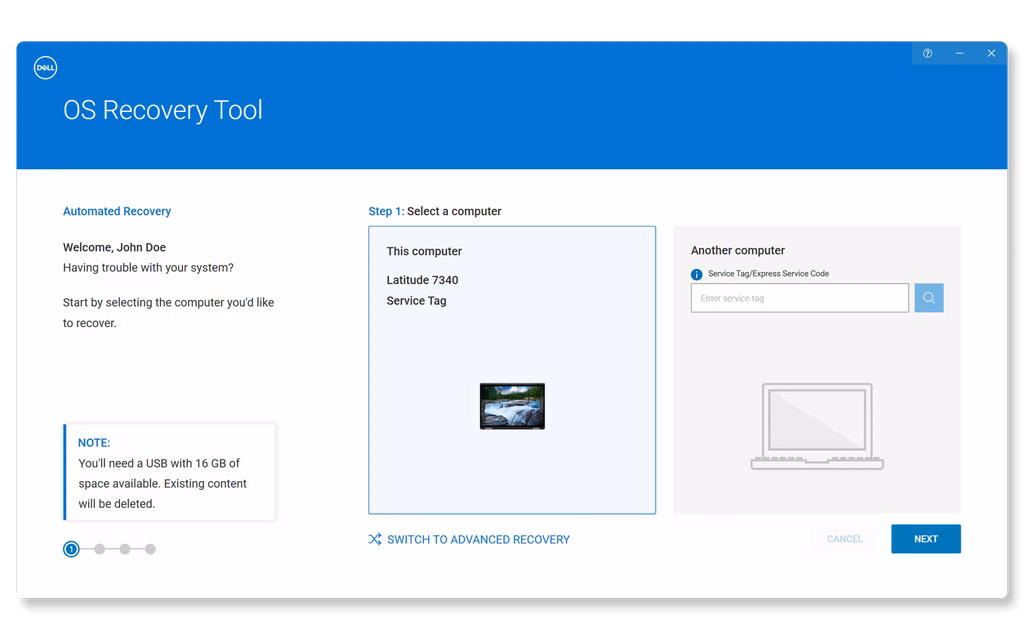 Dell OS Recovery Tool para criar mídia de recuperação e restaurar notebook Dell