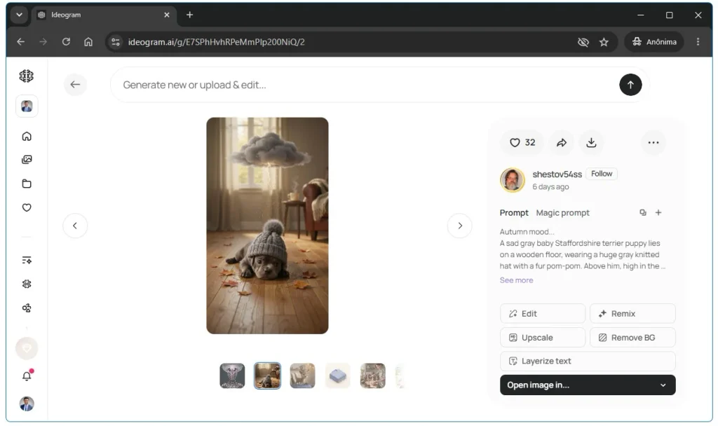 Tela do Ideogram para criação de imagens e textos com inteligência artificial